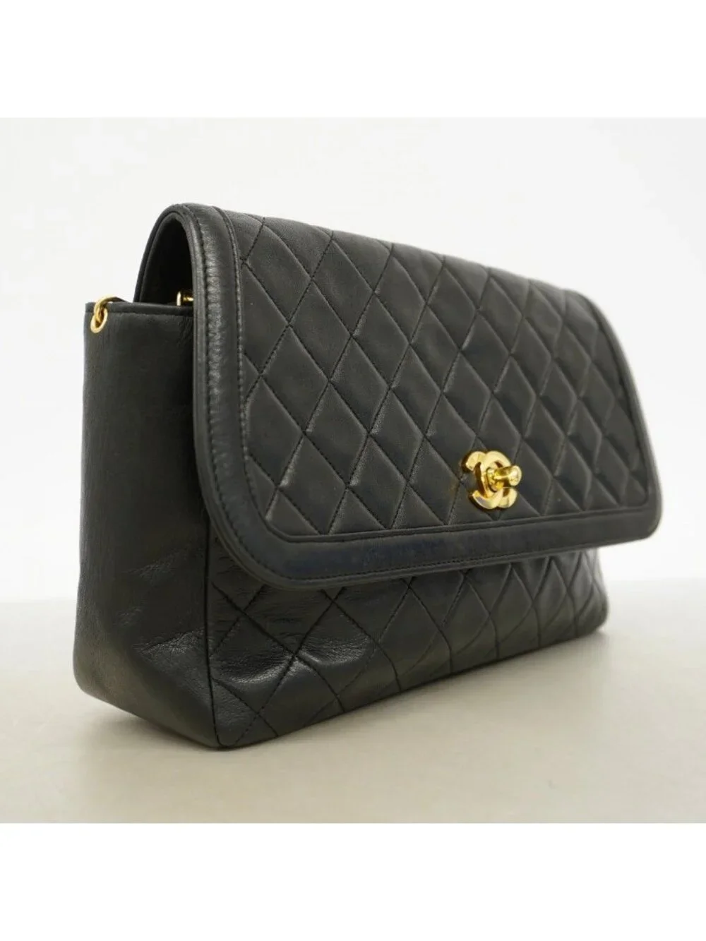 Chanel Shoulder Bag Quilted Lambskin Black Gold